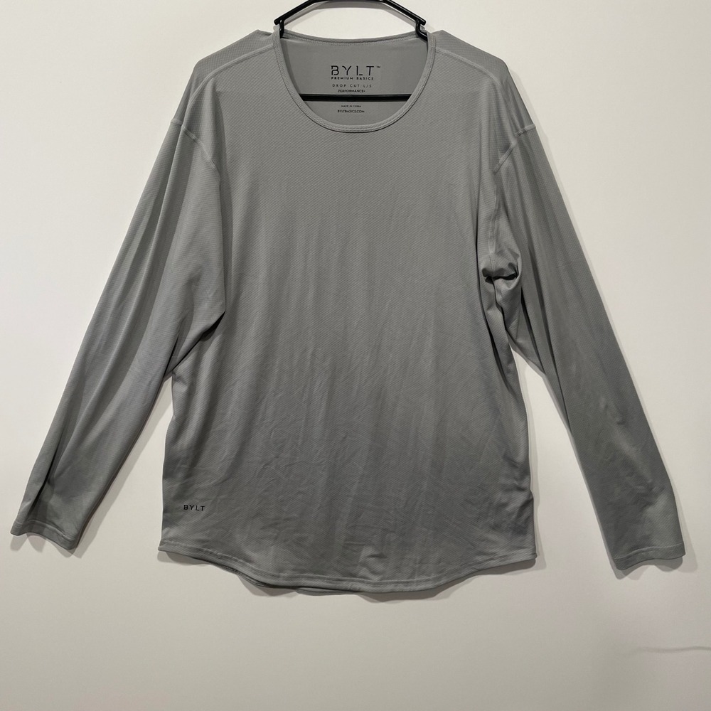 BYLT Premium Basics Mens Gray Long Sleeve Performance‎ Shirt Athletic Top